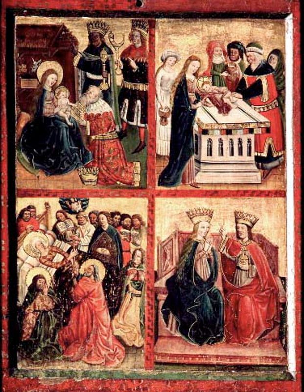 Sankta Klara, Hortolana och Agnes av Assisi. Altartavla från Danvikens hospital i början av 1500-talet. Tavlan kom ursprungligen från de nedlagda Klara kloster. Fotografi av Lennart Karlsson, Historiska museet.